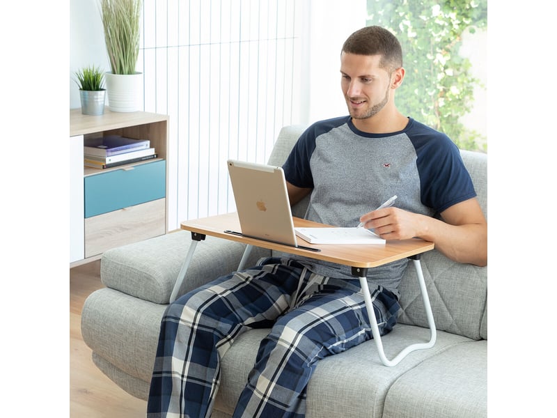 Ensemble table pliante d’appoint et coussin de lecture avec accoudoirs innovagoods  - Conforama C