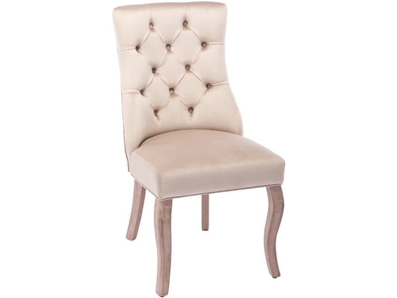  Lot de 6 chaises de salle à manger beige en velours, dossier haut capitonné, pieds en bois massif  - Conforama E