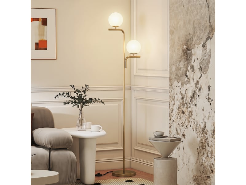  Lampadaire double pour le salon, lampadaire à 3 températures de couleur, abat-jour en verre, doré  - Conforama D