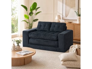 Canapé convertible 2 places pliant sans cadre - couchage d'appoint, coussins amovibles, velours côtelé noir