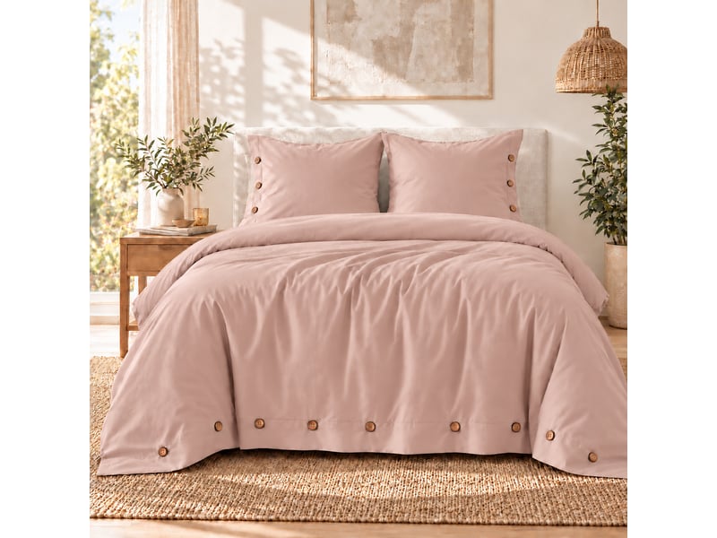  Housse de couette 240 x 220 cm + 2 taies 65 x 65 cm 100% percale de coton 120 fils perrine blush  - Conforama A