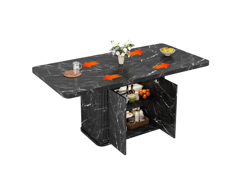  Table à manger extensible 140x80x76,5 cm rangement caché mdf métal noir effet marbre  - Conforama E