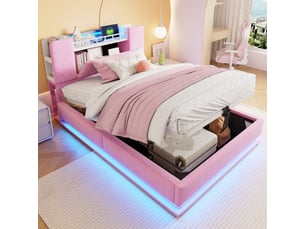 Lit coffre 90x200 cm <strong>MERAX</strong>  <strong>lit enfant rose</strong> coloris rose