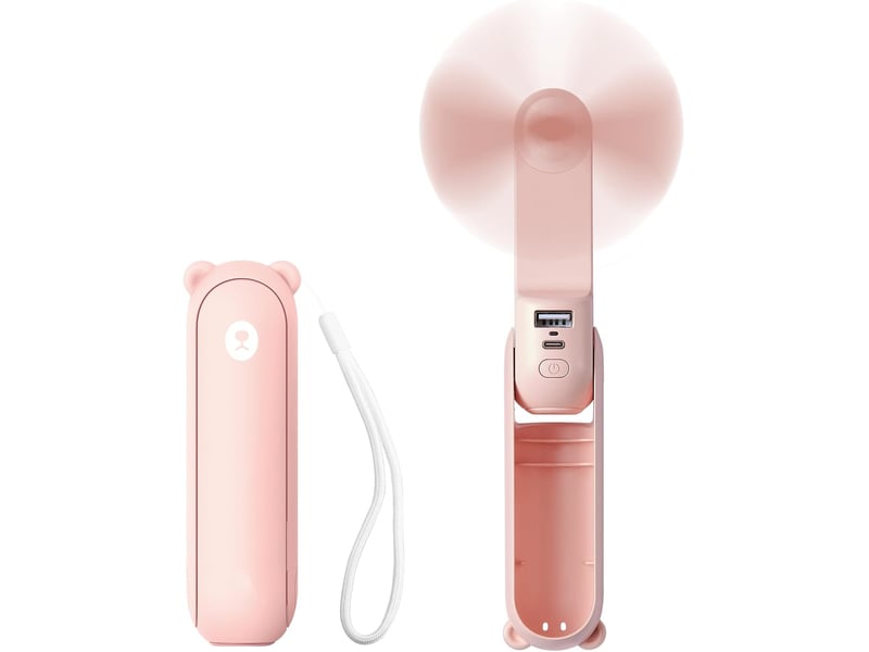 Mini ventilateur portatif avec batterie externe, fonction lampe de poche-rose  - Conforama A