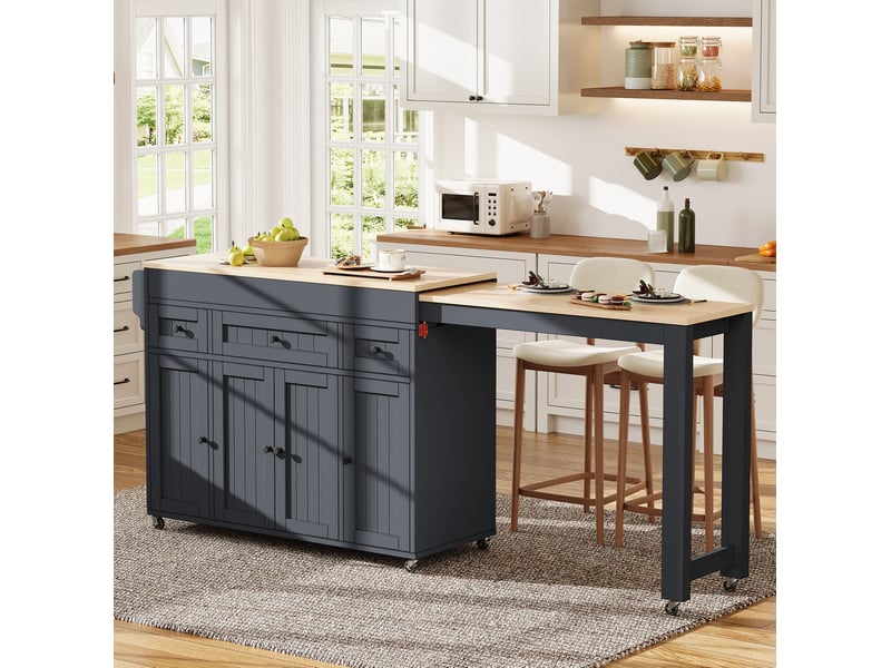 Desserte de cuisine à roulettes avec plan extensible, 3 tiroirs, étagère à épices pour cuisine, en mdf, grise - Conforama D