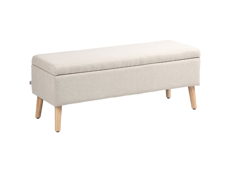  Banc coffre 110x39x45 cm, banc de lit moderne, pieds en bois, forme rectangulaire, chambre, salon, polyester, beige  - Conforama A