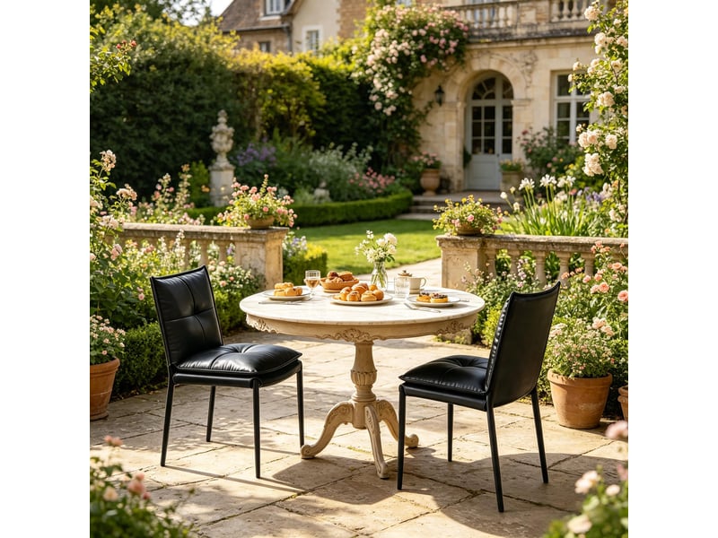  Chaise de salle à manger lot de 2 avec dossier ergonomique  - piètement métal simili cuir noir  - Conforama C