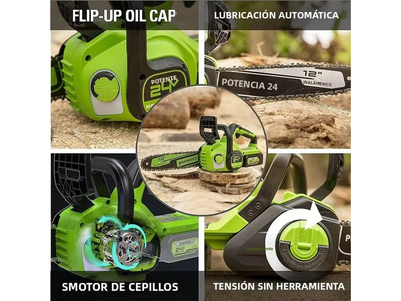  Greenworks mini tronçonneuse 24 v 6 moteur sans brosse petite scie à main sans fil avec batterie 4,0 ah et chargeur outil-bas de tension  - Conforama C