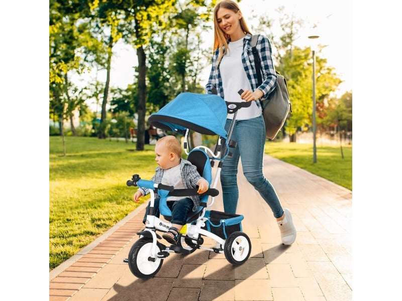  Tricycle enfant evolutif confort securite avec canopy et guidage parent bleu homvra  - Conforama B
