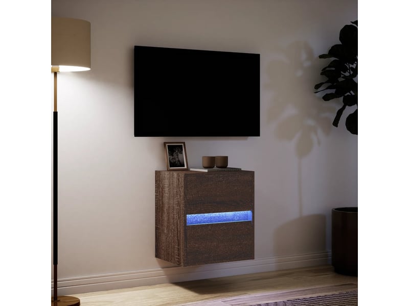  Meuble tv - banc tv - meuble de rangement mural avec lumières led chêne marron 41x31x45 cm  - Conforama E