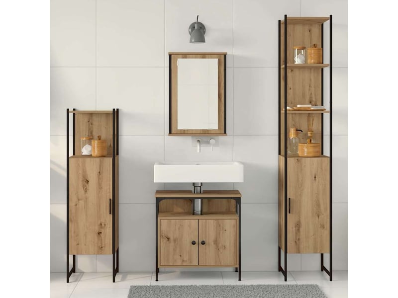  Ensemble de mobilier de salle de bain 4 pc chêne artisanal cf64504  - Conforama D