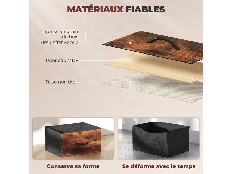  Commode 4 tiroirs en tissu, meuble de rangement avec 4 poches, 2 crochets, structure en acier, 45 x 30 x 94,5 cm, marron  - Conforama R