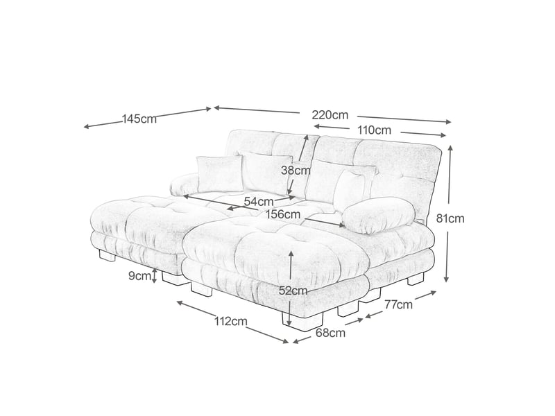  Canapé d'angle cloud en chenille beige clair, sofa salon avec 2 coussins lombaires, 2 coussins déco, 2 ottomans, larges accoudoirs  - Conforama B