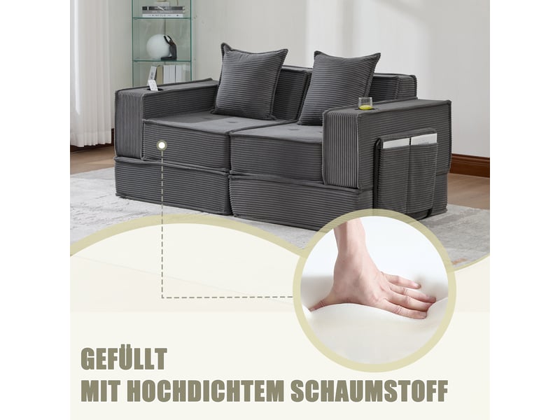  Canapé convertible, canapé-lit – avec pouf, 2 places, avec rangement, en tissu, porte-gobelets  - Conforama D