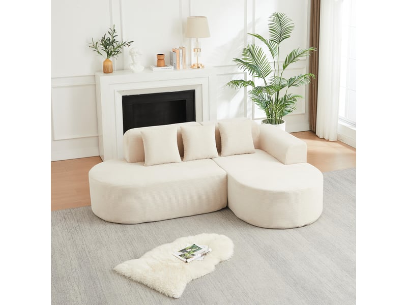  Canapé d'angle - 220x155x70 cm - canapé en l modulaire incurvé velours côtelé avec méridienne et 3 coussins sans montage - beige  - Conforama B
