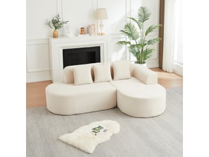 Canapé d'angle - 220x155x70 cm - canapé en l modulaire incurvé velours côtelé avec méridienne et 3 coussins sans montage - beige