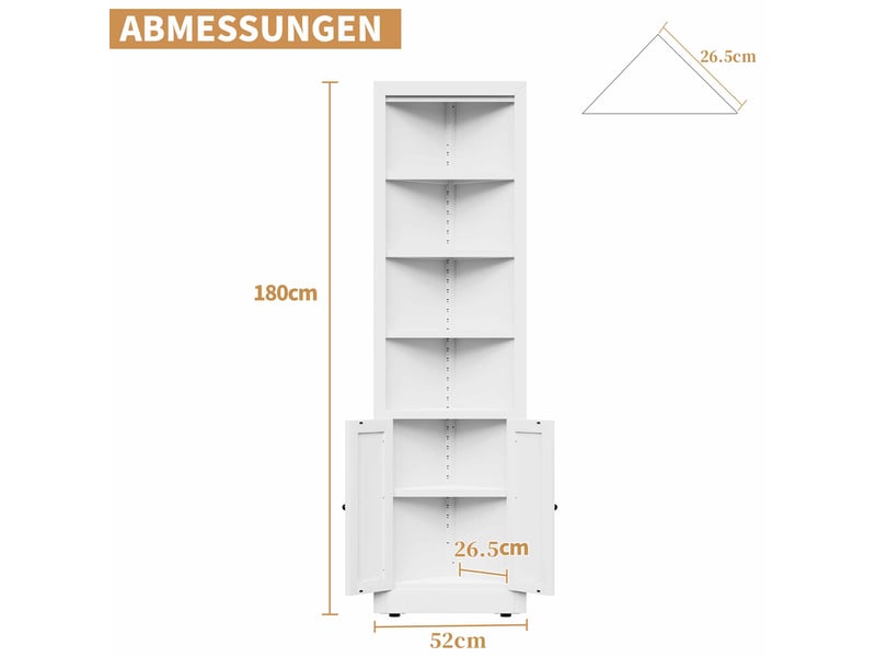  Armoire d'angle blanc 2 portes, 5 niveaux et tablettes réglables, armoire métallique autoportante gain de place  - Conforama C