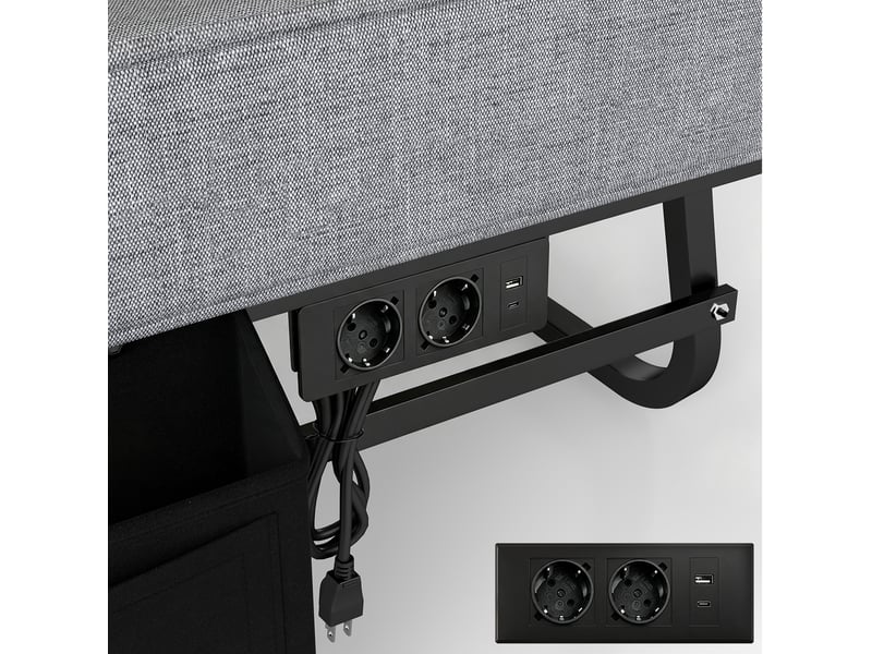  Lit pliant une personne 80 x 190 cm gris métal et bois, matelas en mousse à mémoire de forme avec usb  - Conforama E