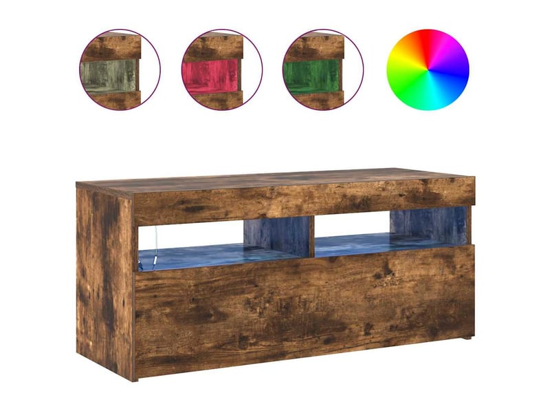 Meuble tv - banc tv - meuble de rangement avec lumières led chêne fumé 90x35x40 cm - Conforama E