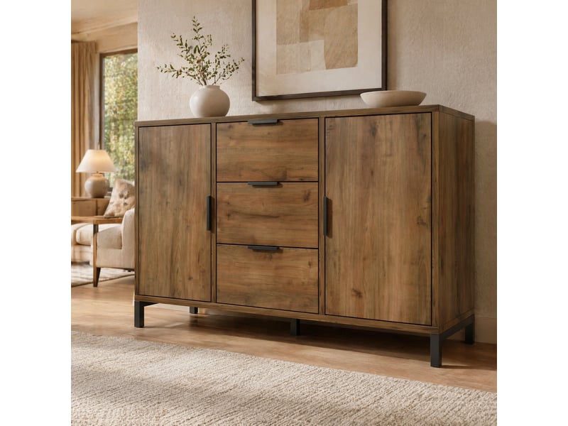  Commode 2 portes et 3 tiroirs chêne foncé 120 x 40 x 76 cm  - Conforama C