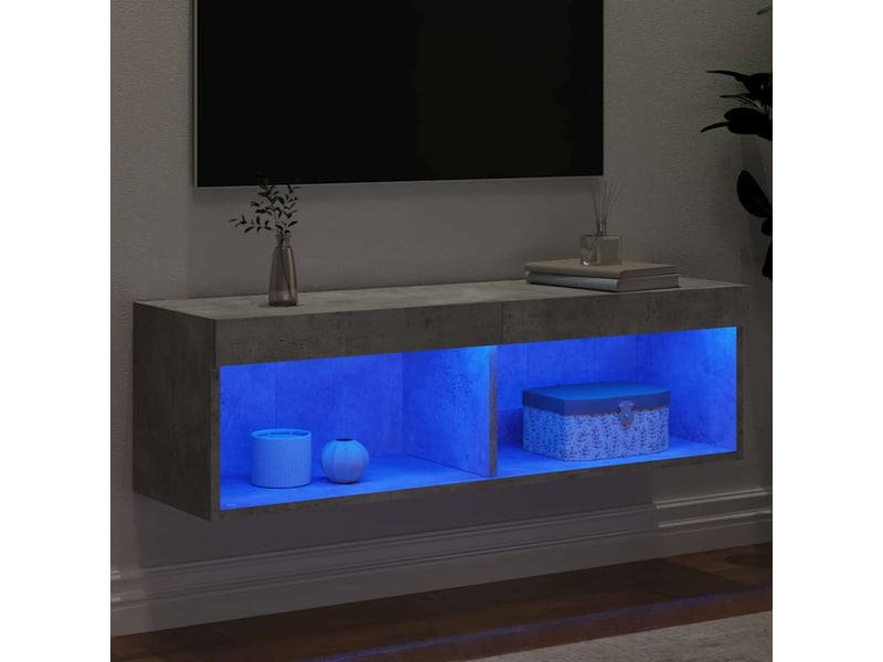  Meuble tv - banc tv - meuble de rangement avec lumières led gris béton 100x30x30 cm  - Conforama D