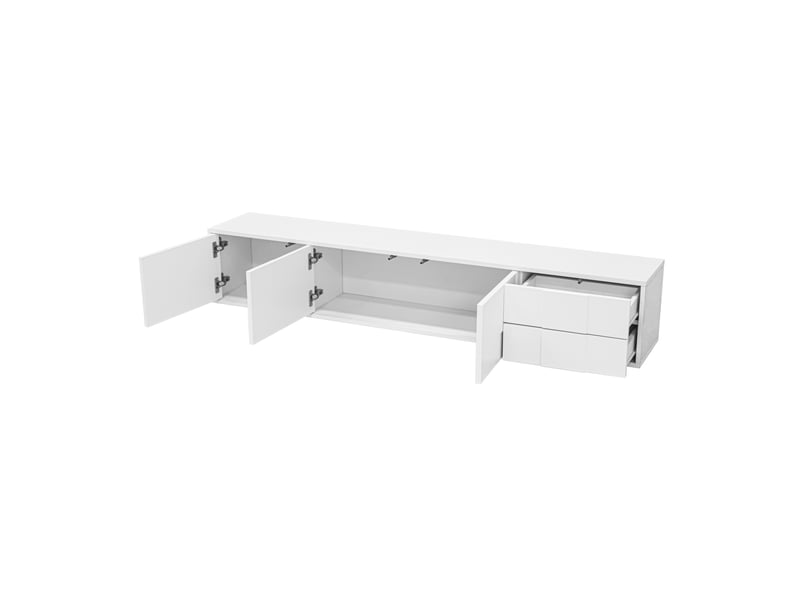  Meuble tv 170 cm blanc brillant sans poignées, 3 portes et 2 tiroirs, grand espace de rangement  - Conforama D