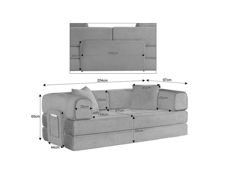 Canapé convertible 3 places 204x97x65 cm en mousse et velours côtelé vert chicfurn - Conforama D