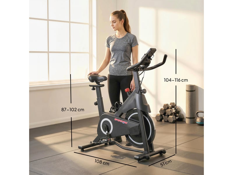 Vélo d'appartement, vélo d'exercice, résistance magnétique réglable, écran lcd, siège confortable, 108x51x116cm, blanc - Conforama E