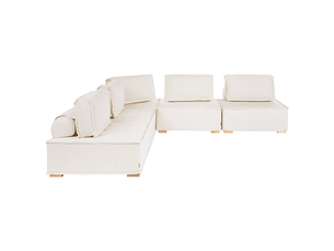 Canapé d'angle droit fixe BELIANI  5 places Tissu blanc avec coffre de rangement