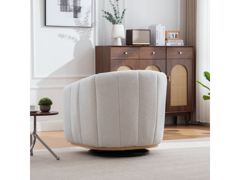 Fauteuil lounge pivotant avec repose-pieds en chenille ivoire – 81 x 73 x 75,5 cm Fay Lum - Conforama D