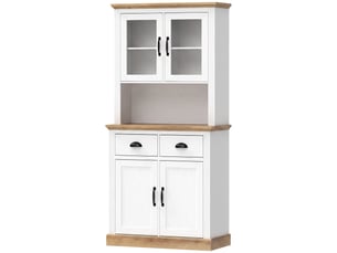 Buffet haut vaisselier style classique chic bicolore effet bois blanc