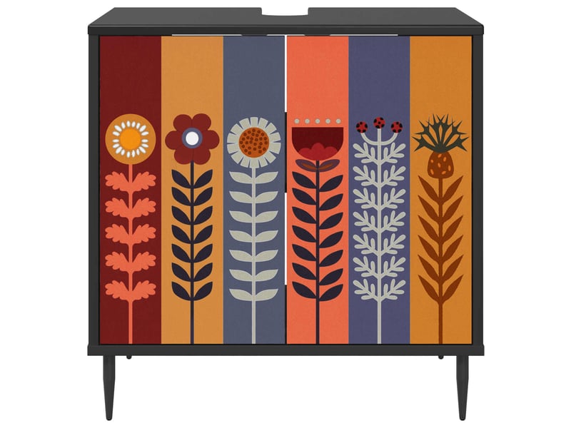  Armoire de salle de bain, meuble de rangement essen chêne noir 60x40x61 cm  - Conforama E