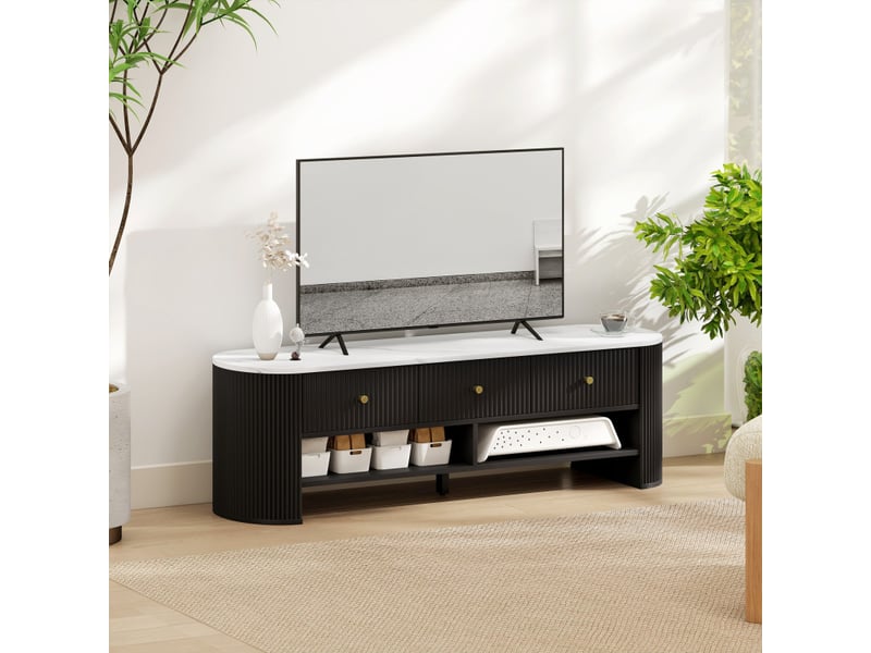  Meuble tv garanon design ovale effet marbre blanc  - Conforama B