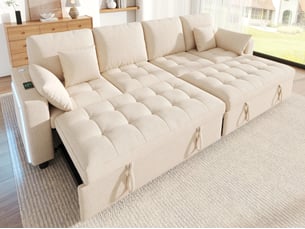 Canapé d'angle droit convertible <strong>BGSRYAO</strong> <strong></strong> 4 places Tissu beige