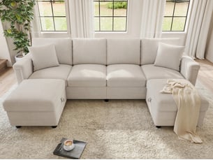 Canapé d'angle gauche fixe <strong>BIQZUYA</strong> <strong></strong> 4 places Tissu beige avec coffre de rangement