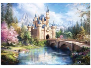 Papier peint panoramique intissé fille château de conte de fées bleu - 250x175 cm - papier peint enfant