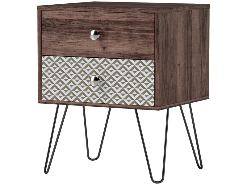  Table de chevet style bohème avec 2 tiroirs, pieds en acier, pour chambre ou salon, 45 x 39 x 55,5 cm, marron  - Conforama B