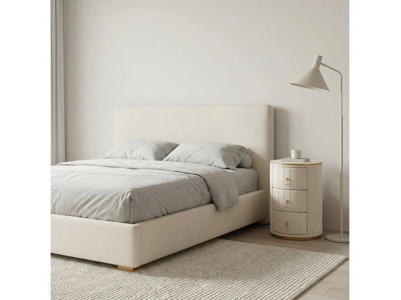  Table de chevet à 3 tiroirs en velours avec plateau effet marbre et finitions dorées pour chambre blanc  - Conforama D