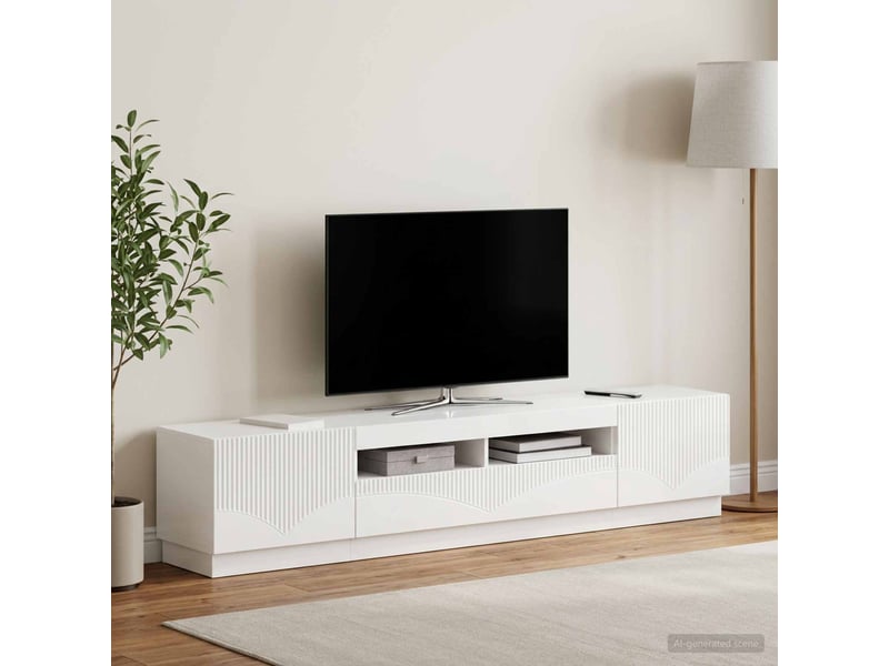  Meuble tv - banc tv - meuble de rangement led hoorn 3 pcs blanc brillant bois d'ingénierie  - Conforama C