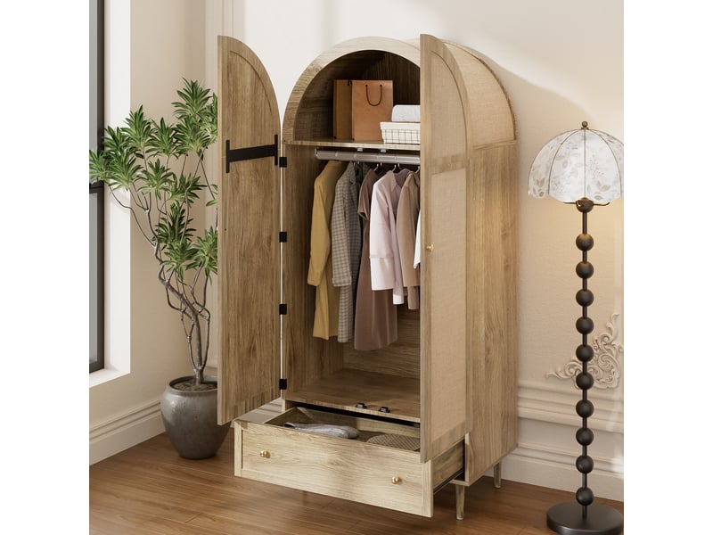  Armoire penderie avec portes en tissu tiroirs et tringle coloris chêne 79x50x175 cm GL7189O - Conforama E