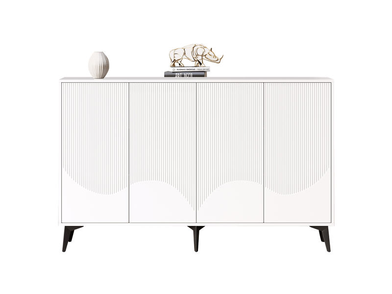 Buffet en panneaux de particules avec 4 portes,étagères réglables et pieds en métal noir,160x35x100cm,blanc buffet blanc - Conforama A