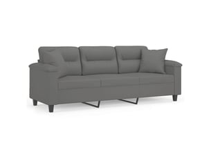 Canapé 3 places, canapé droit fixe avec oreillers gris foncé 180 cm