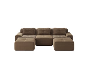 Canapé modulable en u 3 places avec ottoman en velours côtelé marron