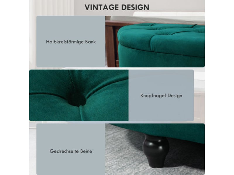  Banquette coffre vert foncé en velours, rangement, couvercle relevable, bois d’hévéa, 120 x 46 x 42 cm  - Conforama D