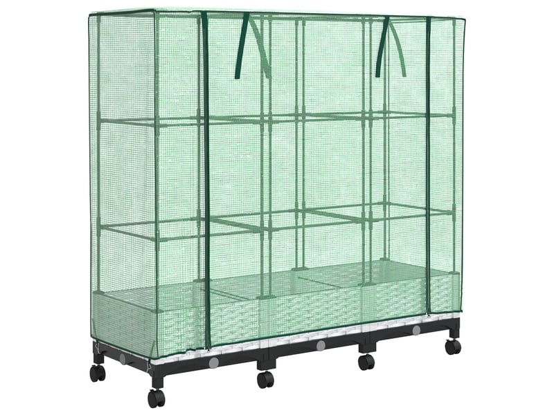  Jardinière - bac à fleurs de jardin avec couverture de serre et roues 3 pcs pp  - Conforama A