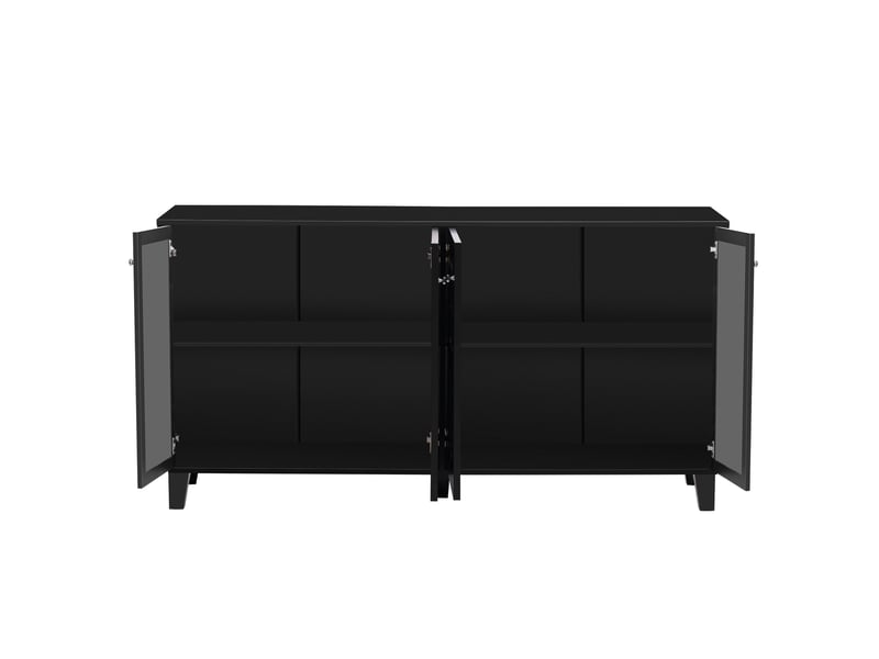 Buffet noir miroir 4 portes muvano en mdf, pieds en bois massif, 160 × 40 × 84 cm - Conforama R