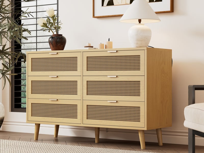  Commode 6 tiroirs, meuble à tiroirs en bois, poignées en métal, pour chambre, séjour et bureau, l120 x h76,5 x p40 cm  - Conforama B