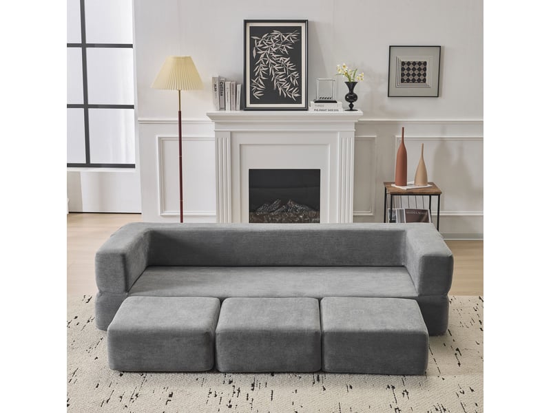  Canapé de sol modulable 3 places 201x75,5x50 cm en chenille gris foncé  - Conforama B