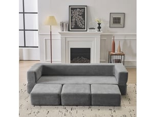 Canapé de sol modulable 3 places 201x75,5x50 cm en chenille gris foncé