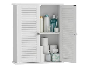 Armoire murale salle de bain blanche, 2 portes persiennées, étagère réglable, 51 x 18 x 61 cm